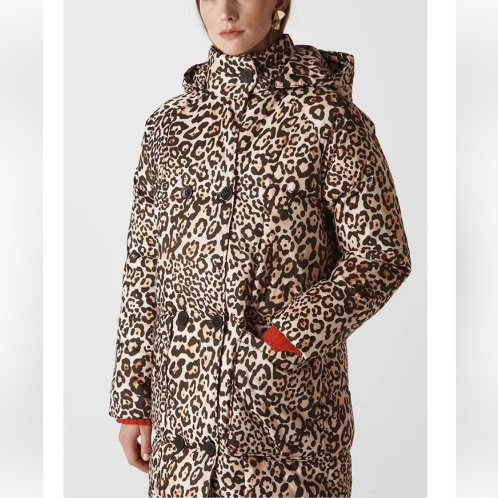 Whistles Leopard Print Puffer Coat with Removable hood, size S (roomy)